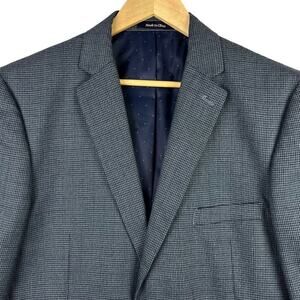 EUC Alan Flusser Blue Houndstooth Grid Polka Dot Lining 2 Button Mens 44R Blazer